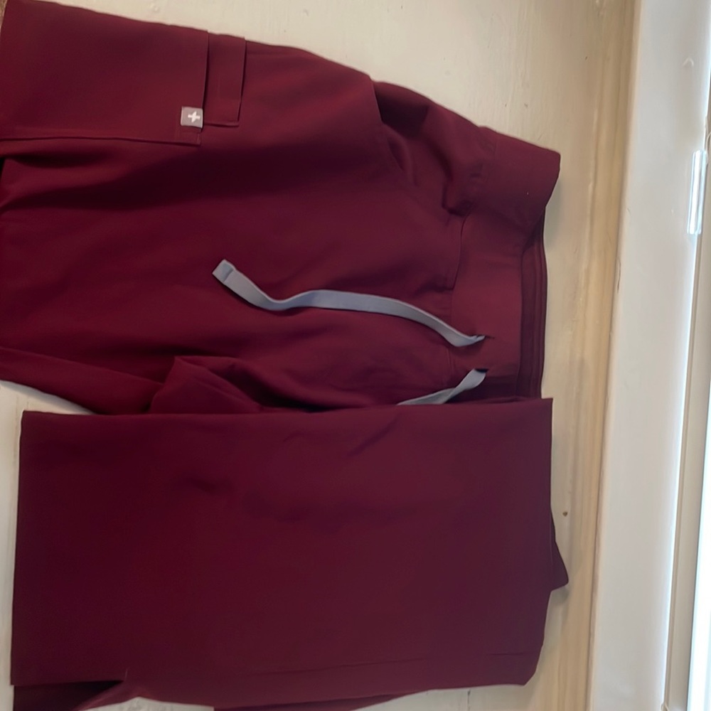 Maroon Figs straight leg scrub pants